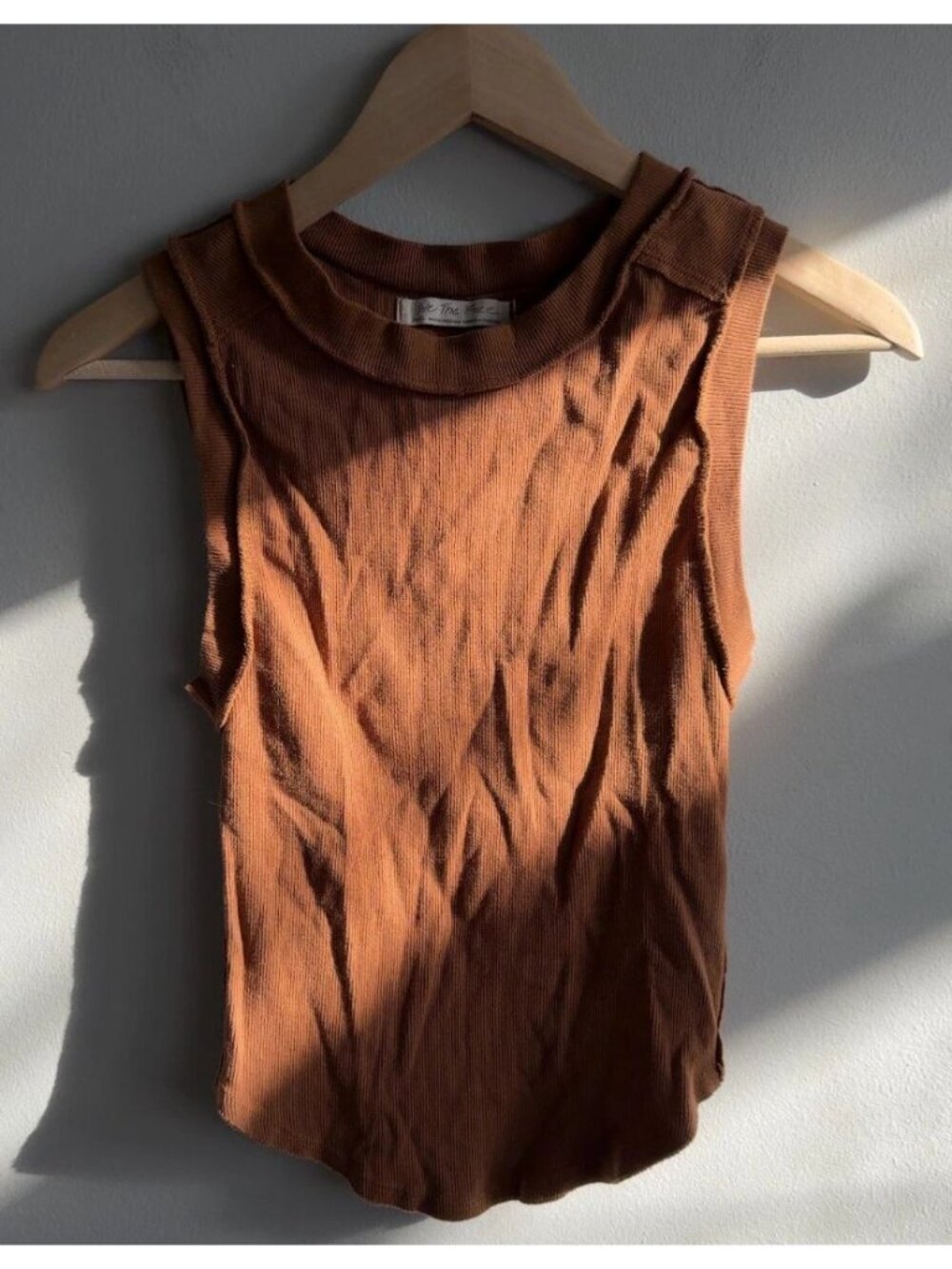 Free People We The Free Brown Ribbed Tank Top Sleeveless Size Small Cotton Women